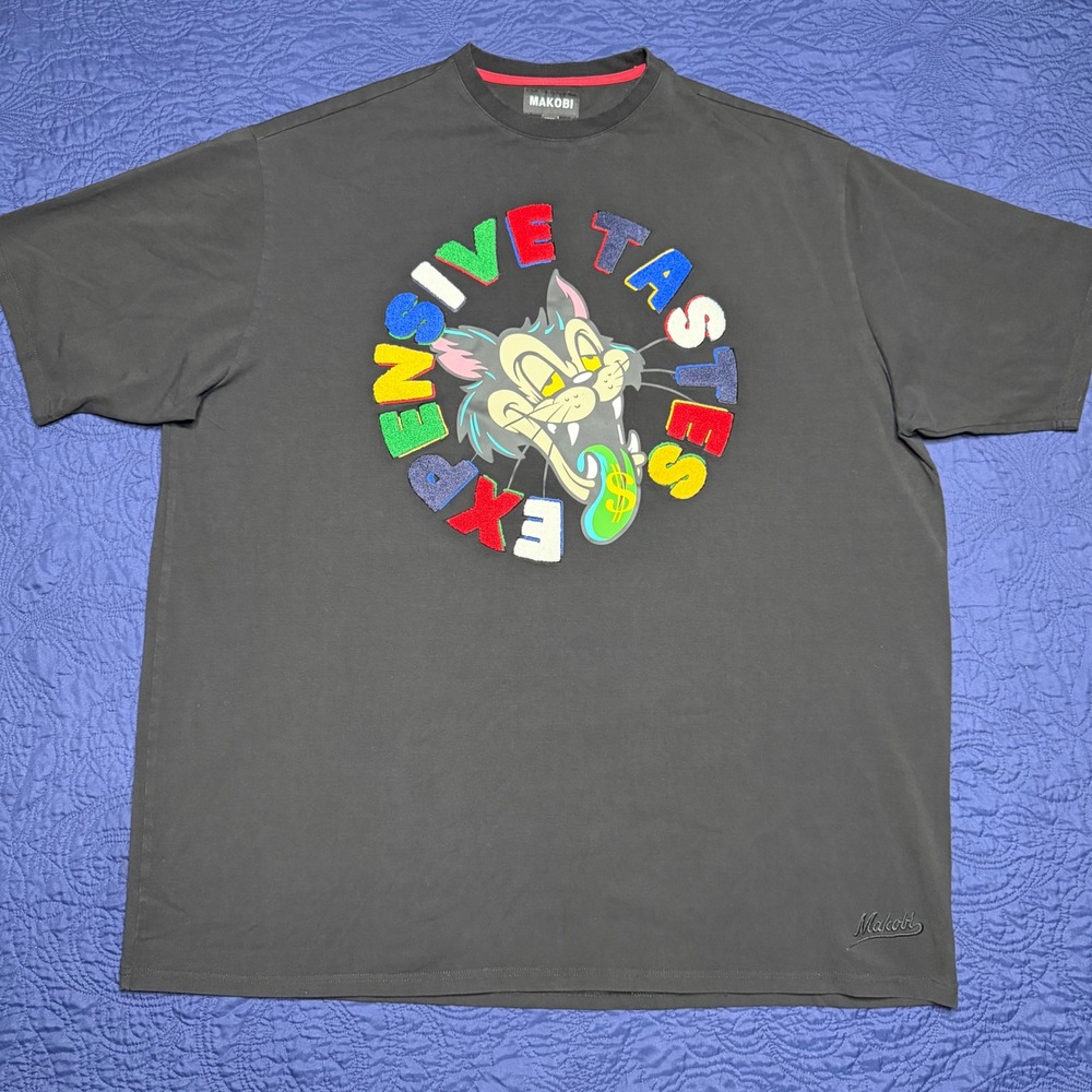 Makobi Mens Expensive Tastes Patch Graphic T-Shirt Black 4XB Street Wear Hip Hop